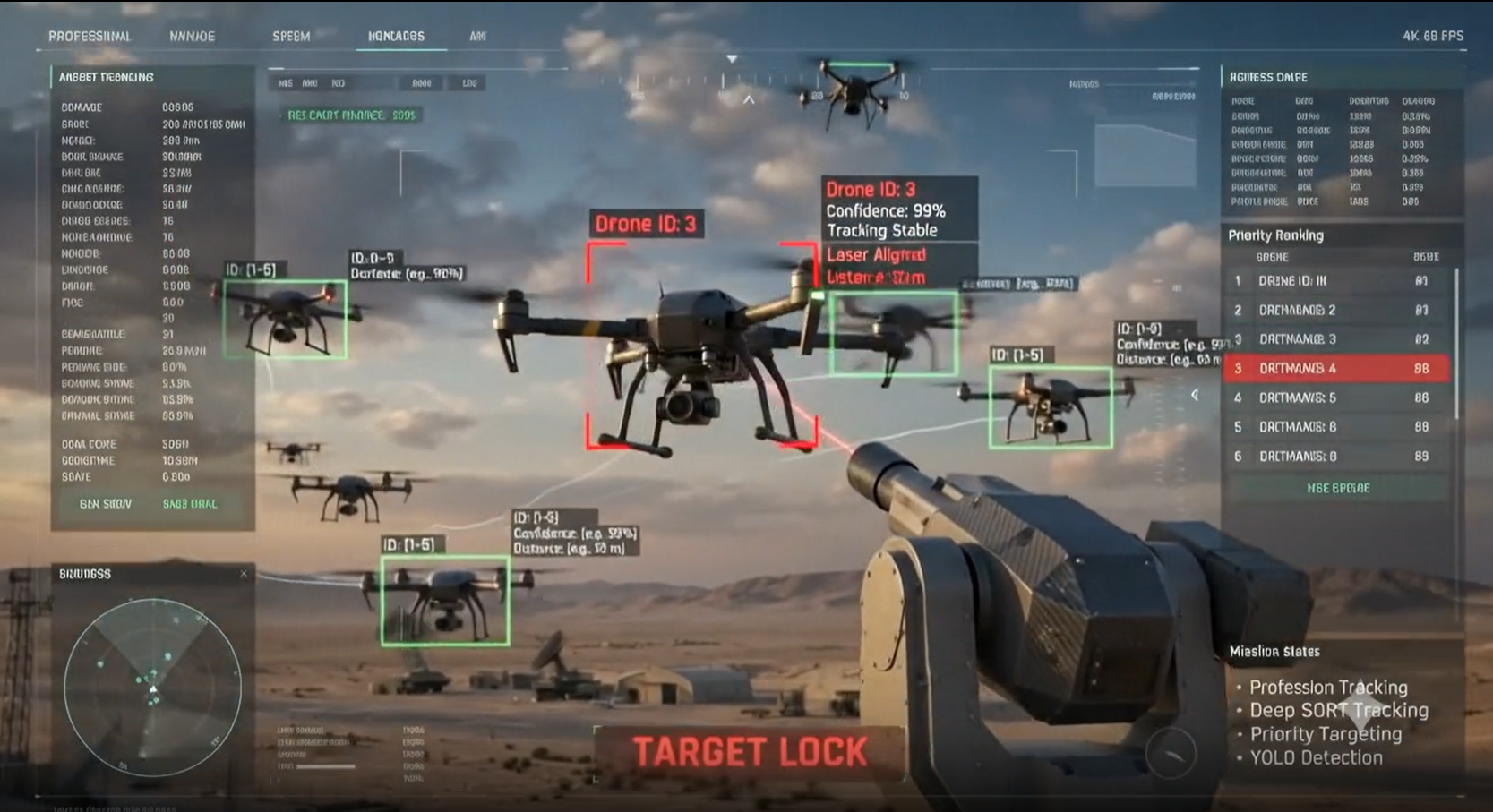 Multi-Layer Anti-Drone Defense System — live detection and tracking HUD